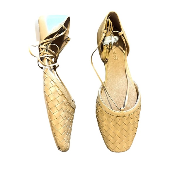 NWOT Madewell The Celina Lace-Up Flat in Woven Leather in Color Earthen Sand 7 - Picture 4 of 9